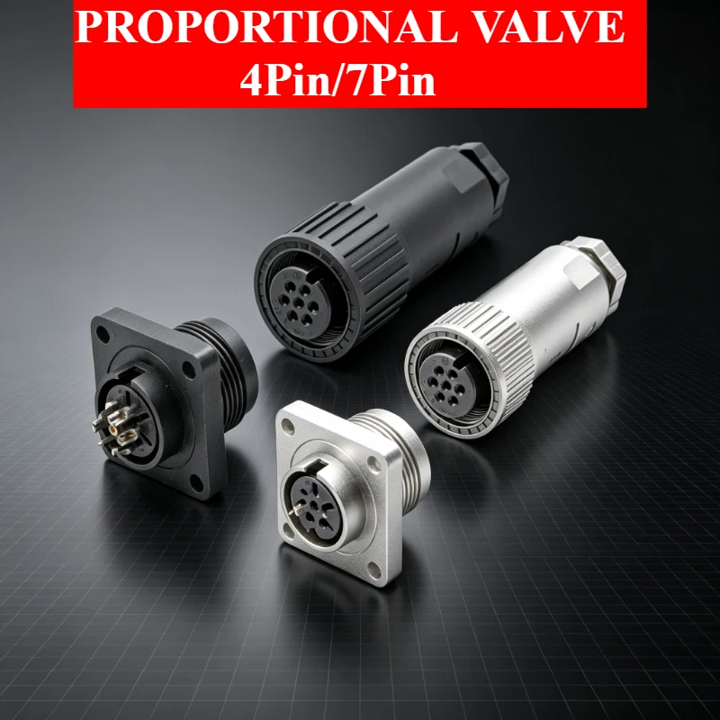 Connecteur de vanne proportionnelle étanche 7 broches IP67, prise servo 4 broches en métal/plastique, connecteur mâle/femelle pour vanne hydraulique avec câble