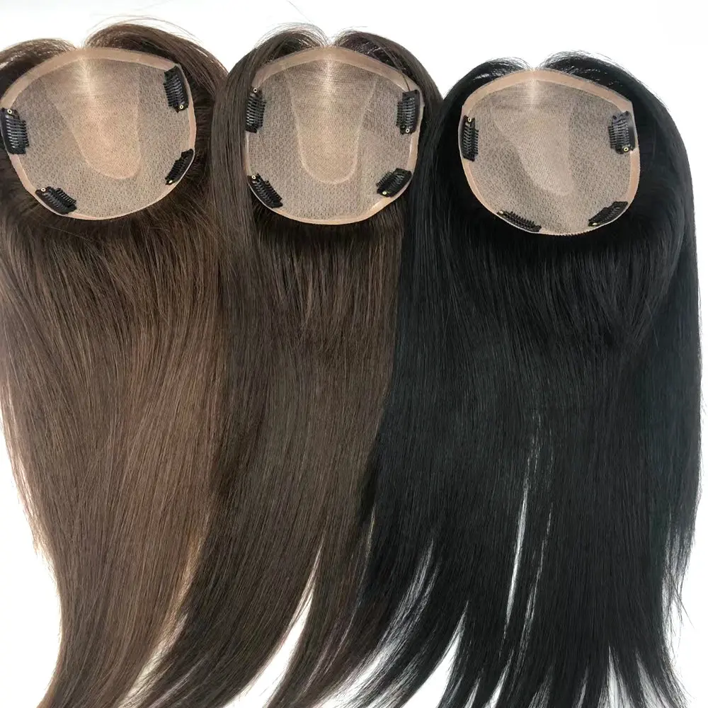 

Hstonir Human Hair Topper Silk Base Top Piece For Women Toupee European Remy Hair Extension Natural Black TP56