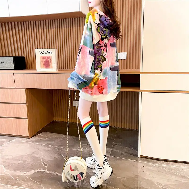 Tie-dye Printed Hoodies Women Korean Loose Autumn 2024 New Fashion Ins Super Fire Top Hooded Jacket Thin Hoodie Kawaii Clothes