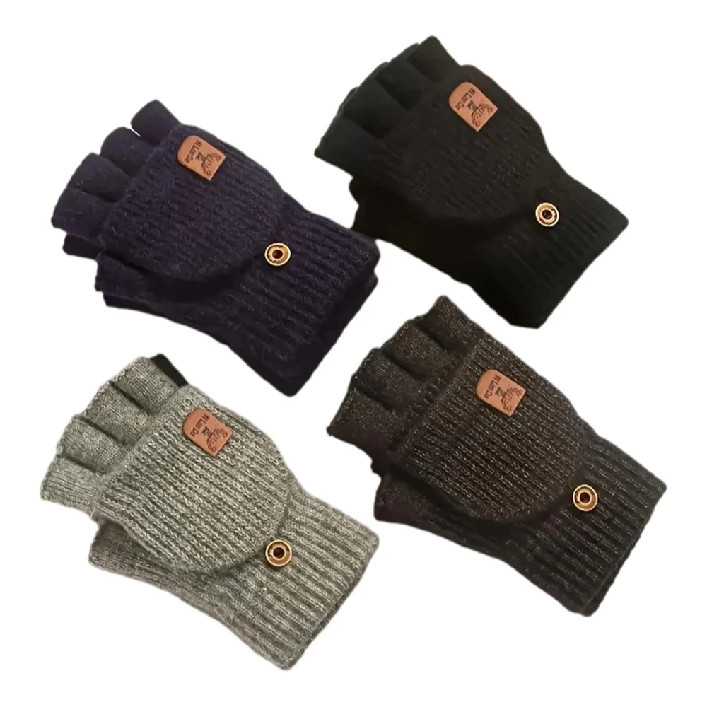 AliExpress WRELS 1/2 pairs Winter Gloves Fingerless Convertible Mittens Thermal Fleece Windproof Thicken Warm Touch Screen Half Finger Gloves