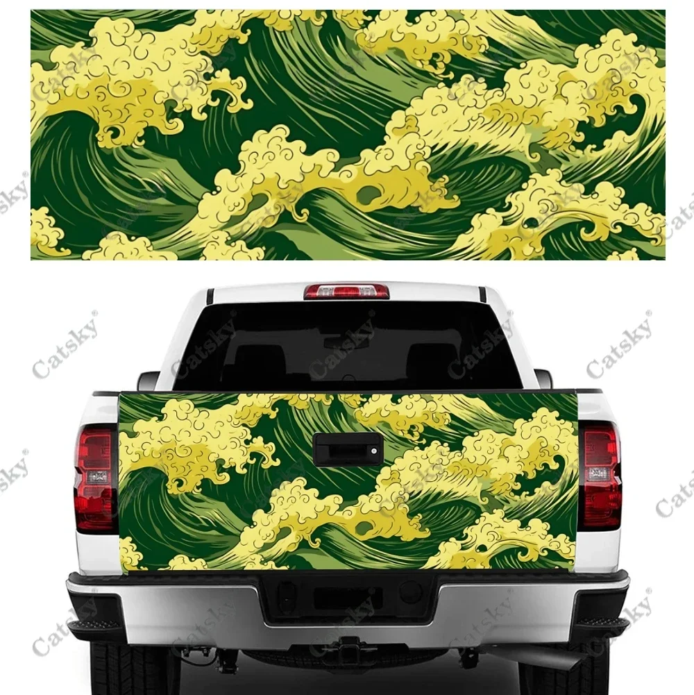 

Minimalistic Drawing Of Wave Truck Tailgate Wrap Professional Grade Material Universal Fit for Full Size Trucks Weatherproof