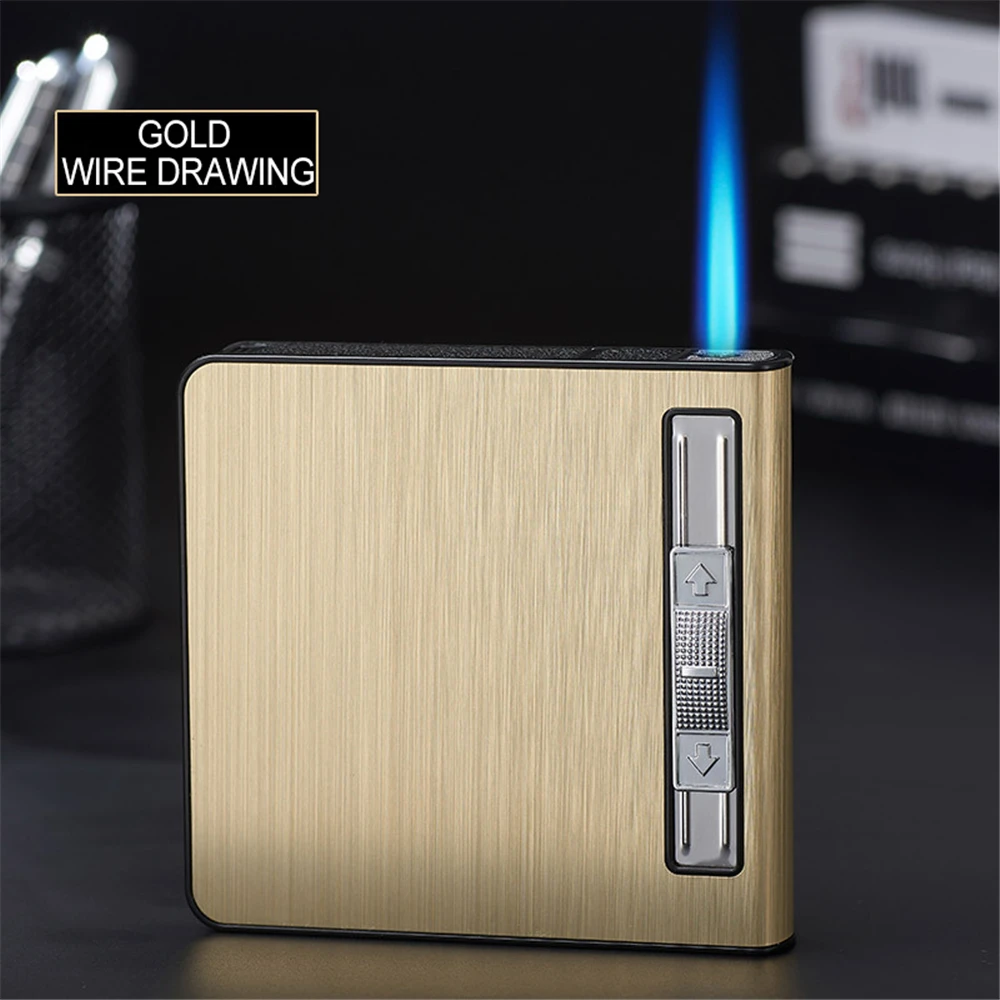 Business People Automatic Pop-Up Cigarette Case Holds 20 Cigarettes Anti-Pressure Metal Cigarette Case Gift Men\'s Lighter