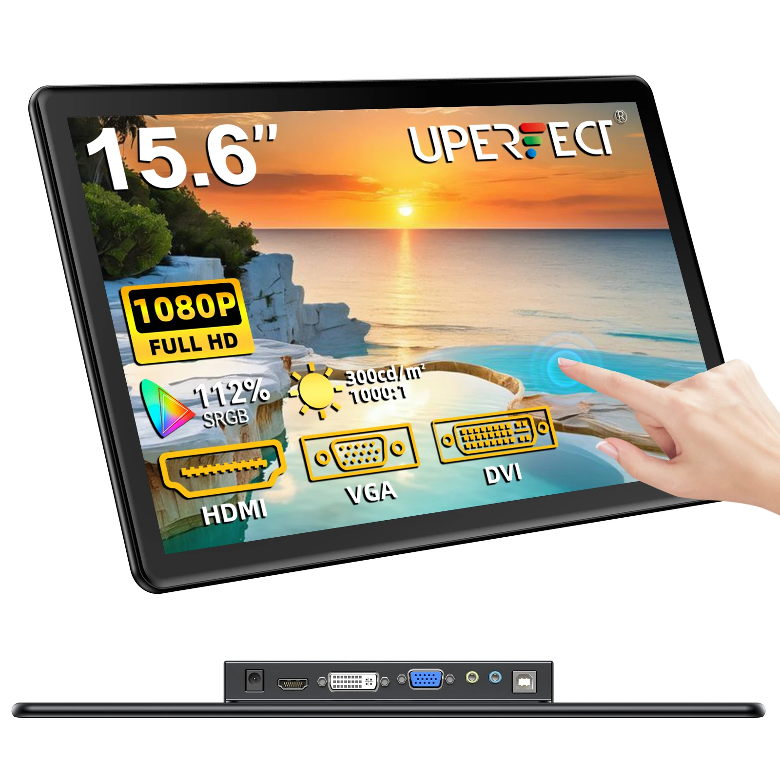 

UPERFECT 15.6 Touchscreen Portable Monitor 1080P 300cd/m2 Extended Display With HDMI DVI VGA For Phone Laptop Switch Xbox PS5