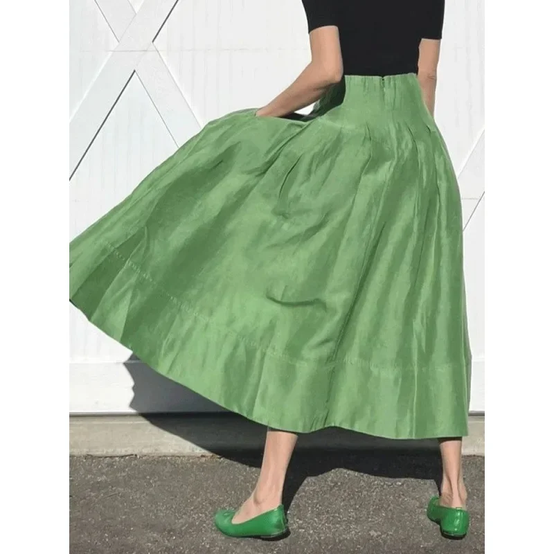 

French Elegant Retro Green Umbrella Skirt, Temperament High-waisted Slim Fluffy Skirt, Ladies Half Skirt
