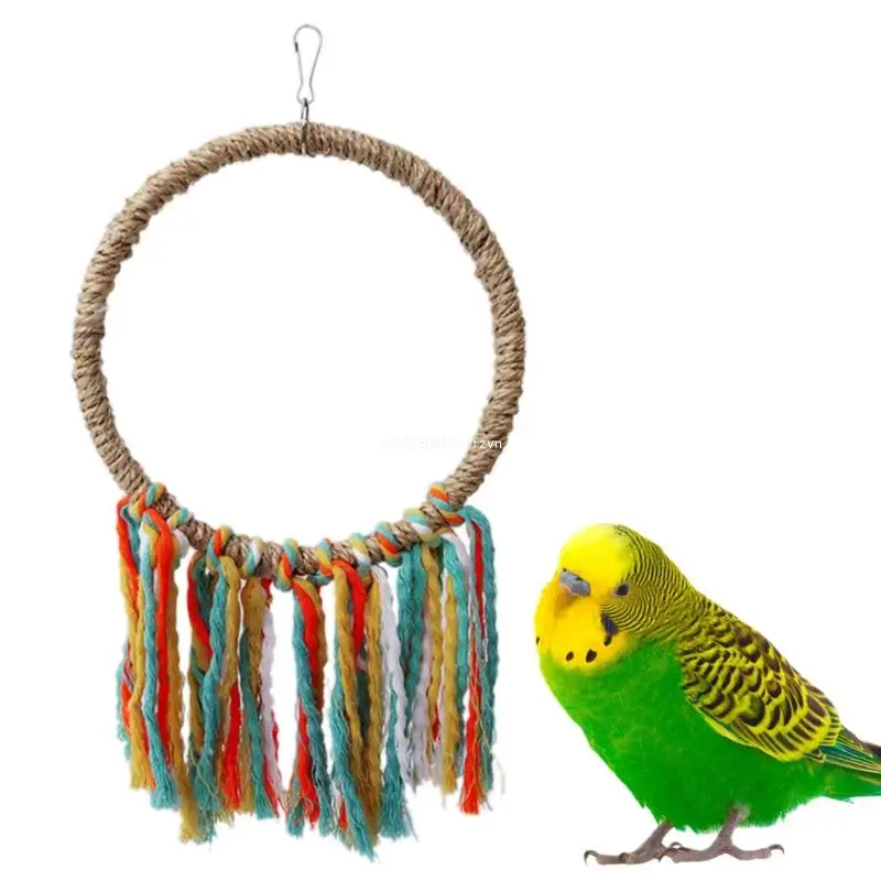 Bird Cage Toy Bright Color Cotton Rope Sisal Ring Perch Stand Parrot Chew Toy Dropship