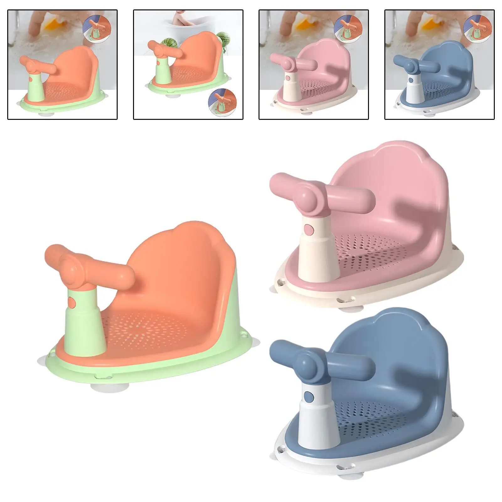 Infant Bath Tub Seat with Detachable Handle Non Slip Suction Cups Baby Shower Chair Support Mat for Toddler Bathtub