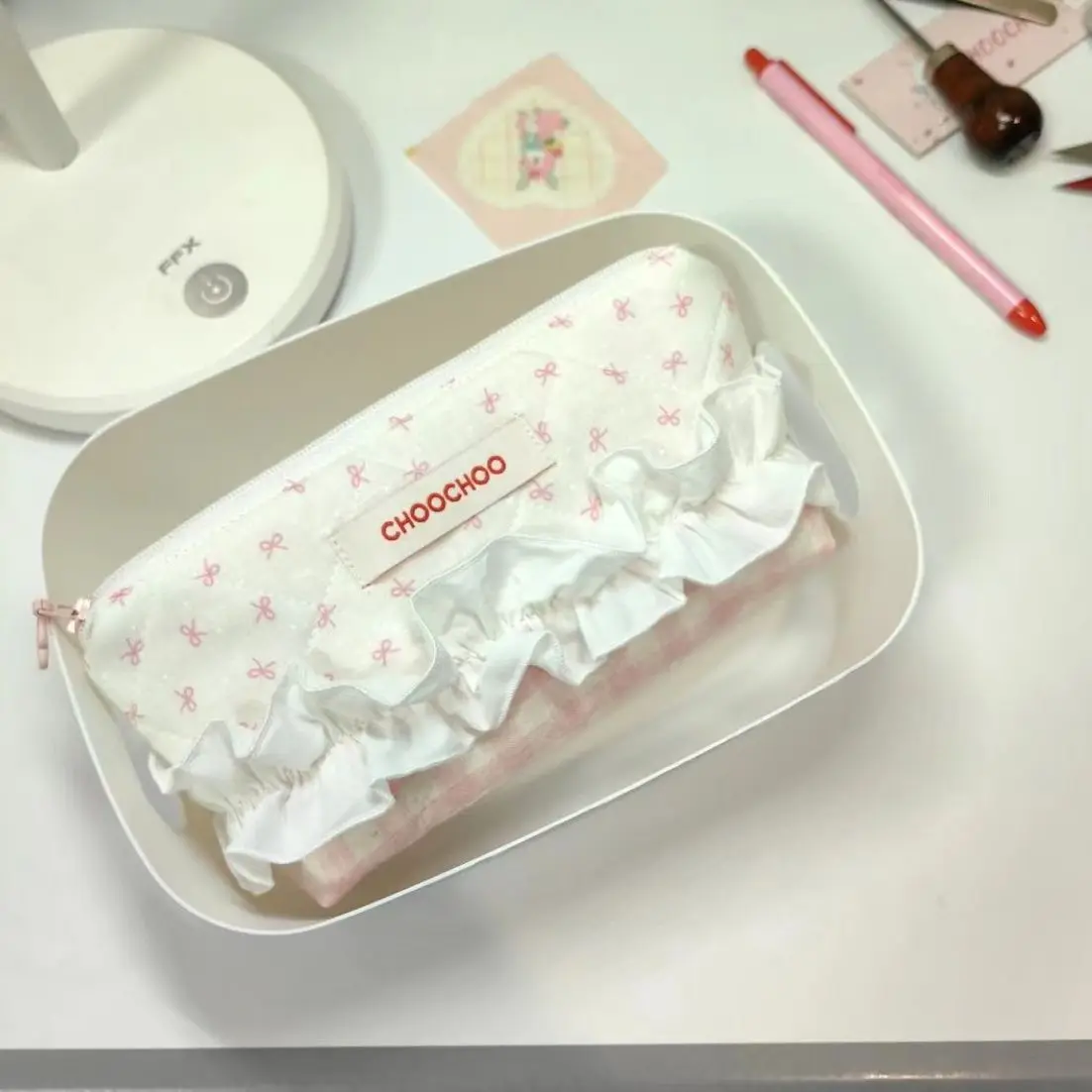 Butterfly Plaid Pencil Bag Pink Girl Heart Large Capacity Cosmetic Bag Desktop Storage Stationery Kawaii Stationery Cute korean