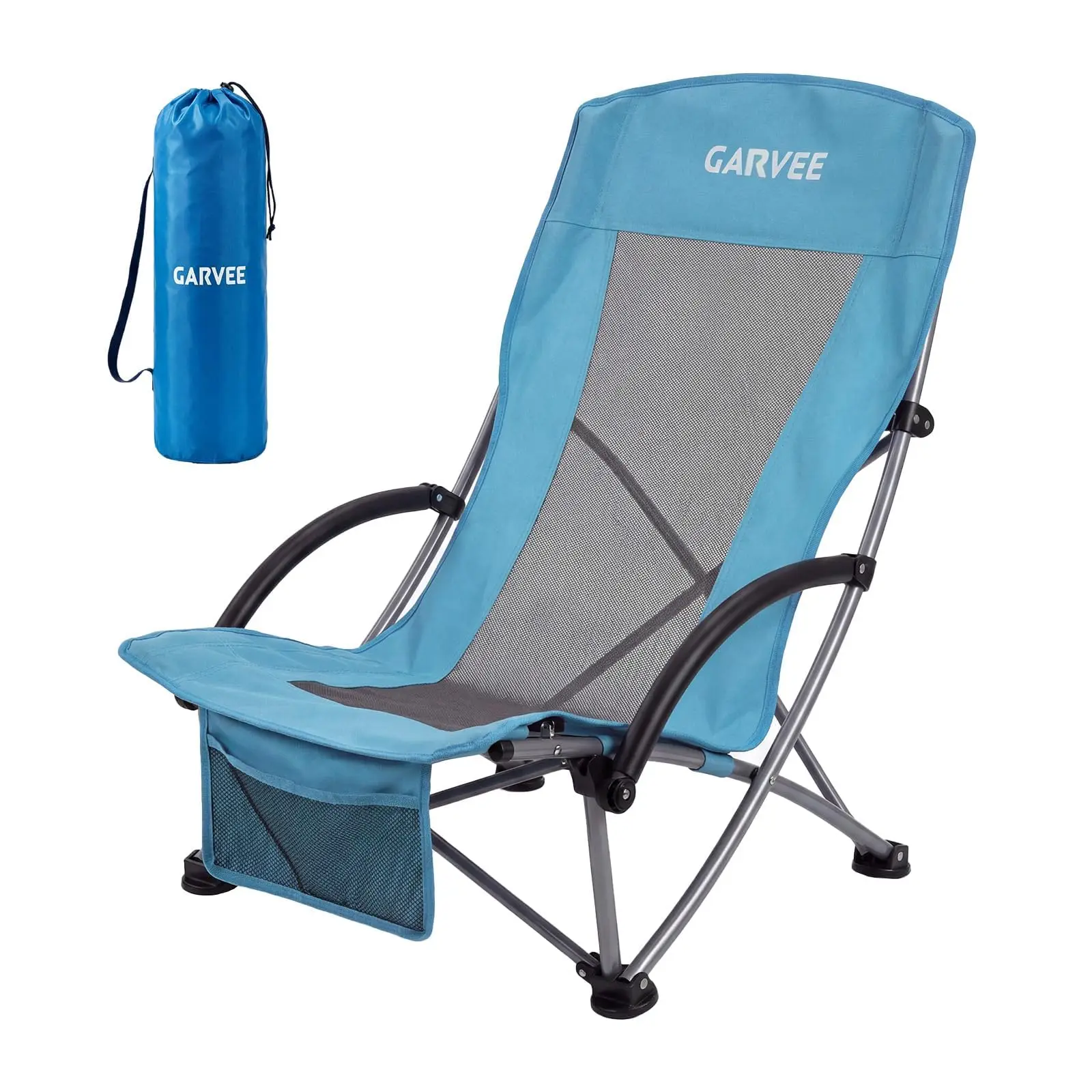 Sedia da Spiaggia Pieghevole con Schienale Alto | Telaio in Acciaio Robusto | Tessuto a Rete Blu | 59,7x71,6x82 cm