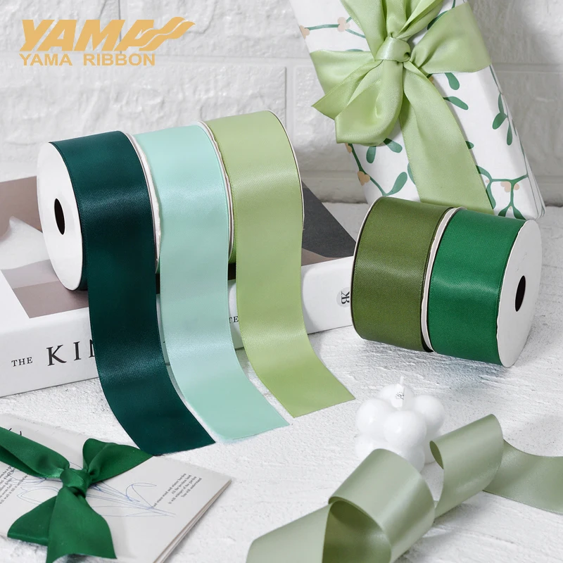 YAMA 25 28 32 38 mm 100yards/lot Single Face Satin Ribbon Light and Dark Green for Party Wedding Decoration Wedding supplies