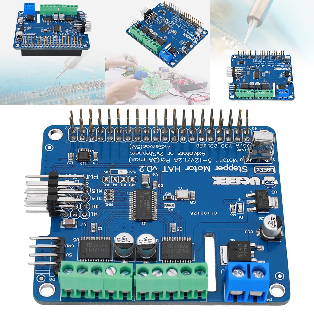 

Robot Expansion Board Stepper Motor Driver Board 5V-12V Servo Motor Driver Module I2C Stepper Motor HAT for Raspberry PI 4B 3B