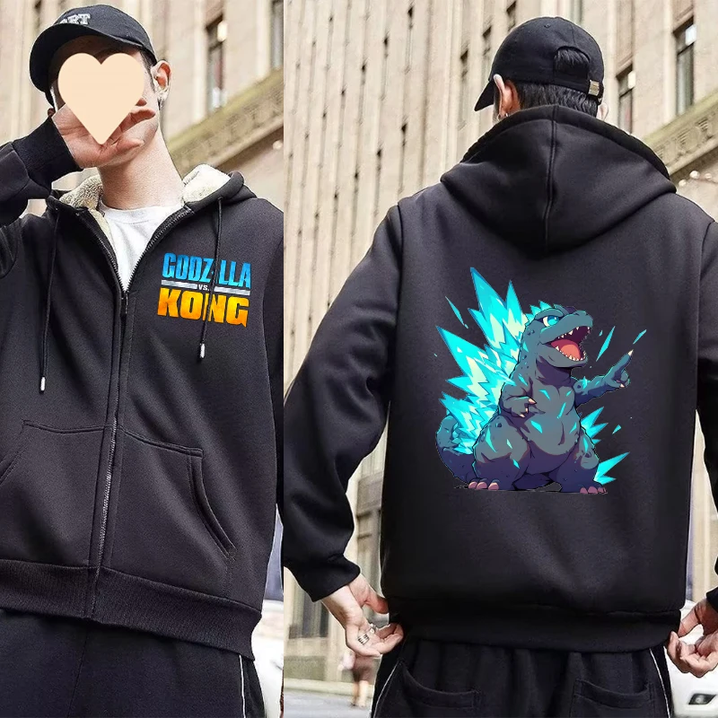 Godzilla Kong-Sweat à capuche zippé pour hommes et femmes, Sweat à capuche Smile, Film de dessin animé, Manteau de sport pour adultes, Streetwear à capuche, Hiver