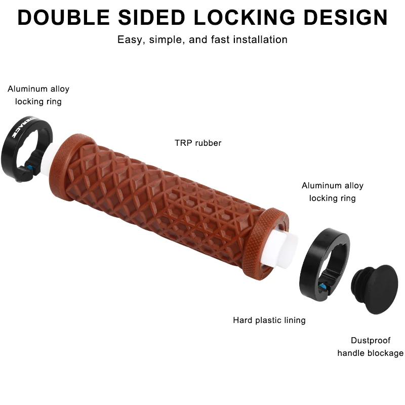 RIDERACE Bicycle Handlebar Grips Soft Rubber MTB Mountain Bike Lock on Handle Bar Cover Shockproof Anti-Slip Ergonomic Cycling