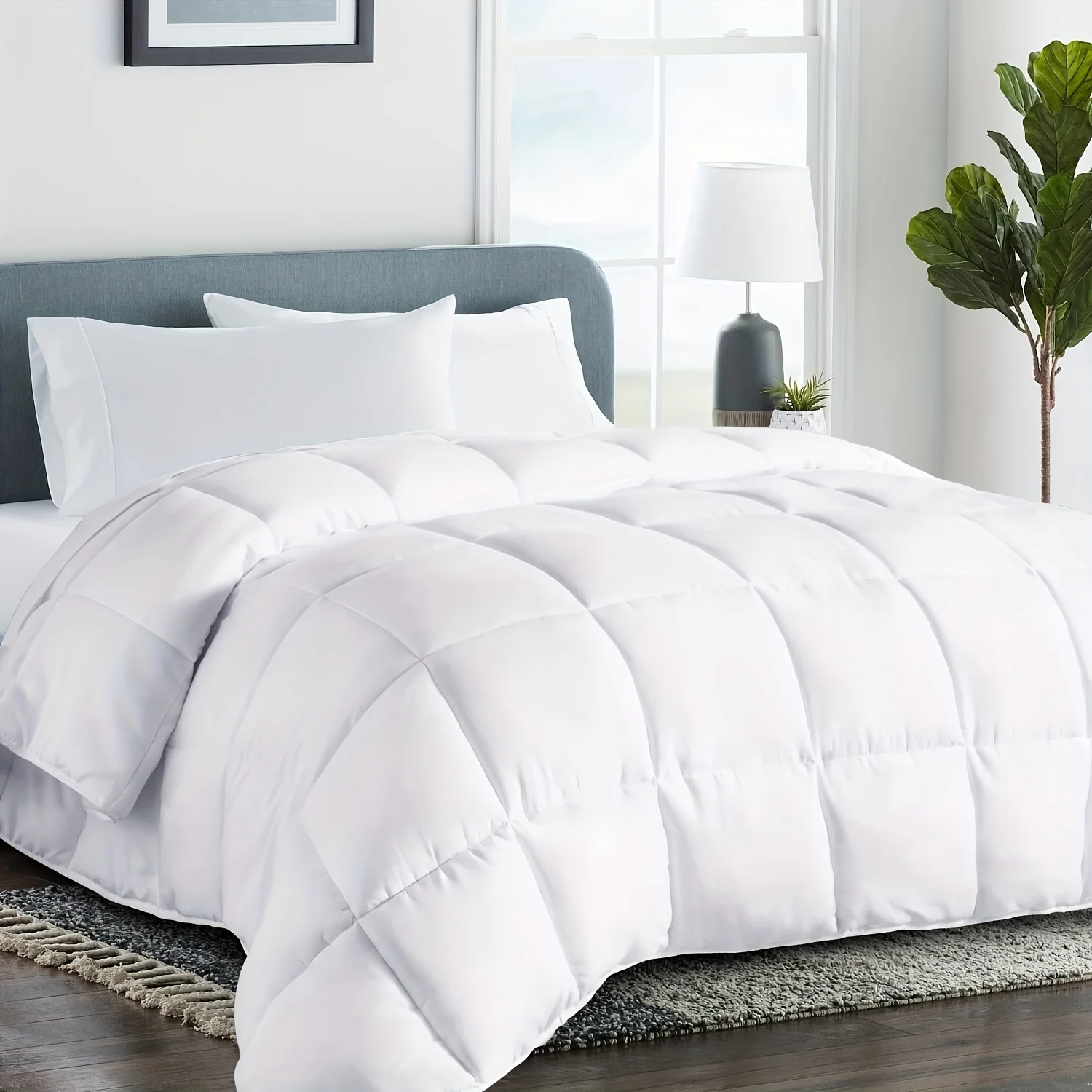 

All Season Queen Cooling Comforter - Premium 2100 Series Down Alternative Comforter - Quilted Duvet Insert with Corner Tabs - Luxury Soft Hotel Comforter - Winter Warm - Reversible - White