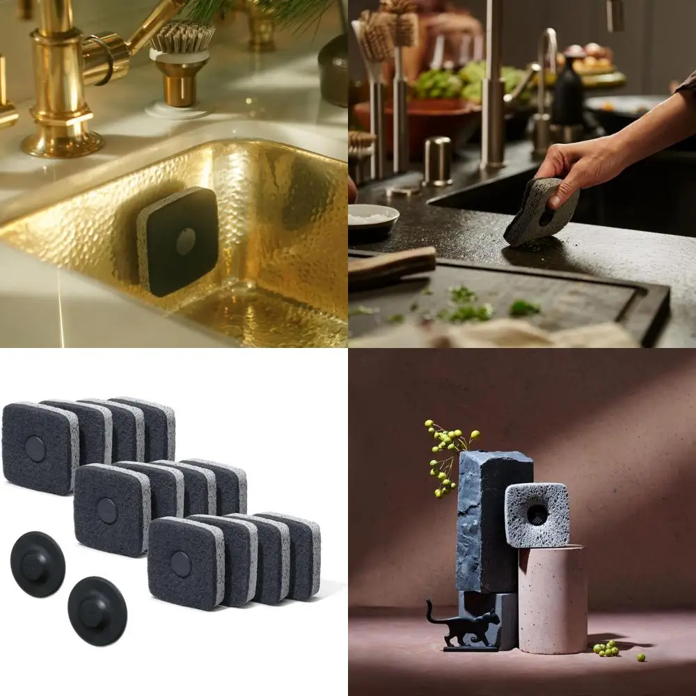 

Набор двусторонних целлюлозных и абразивных губок, 12 штук, для чистки кухни без царапин, с магнитным держателем, черный/серый