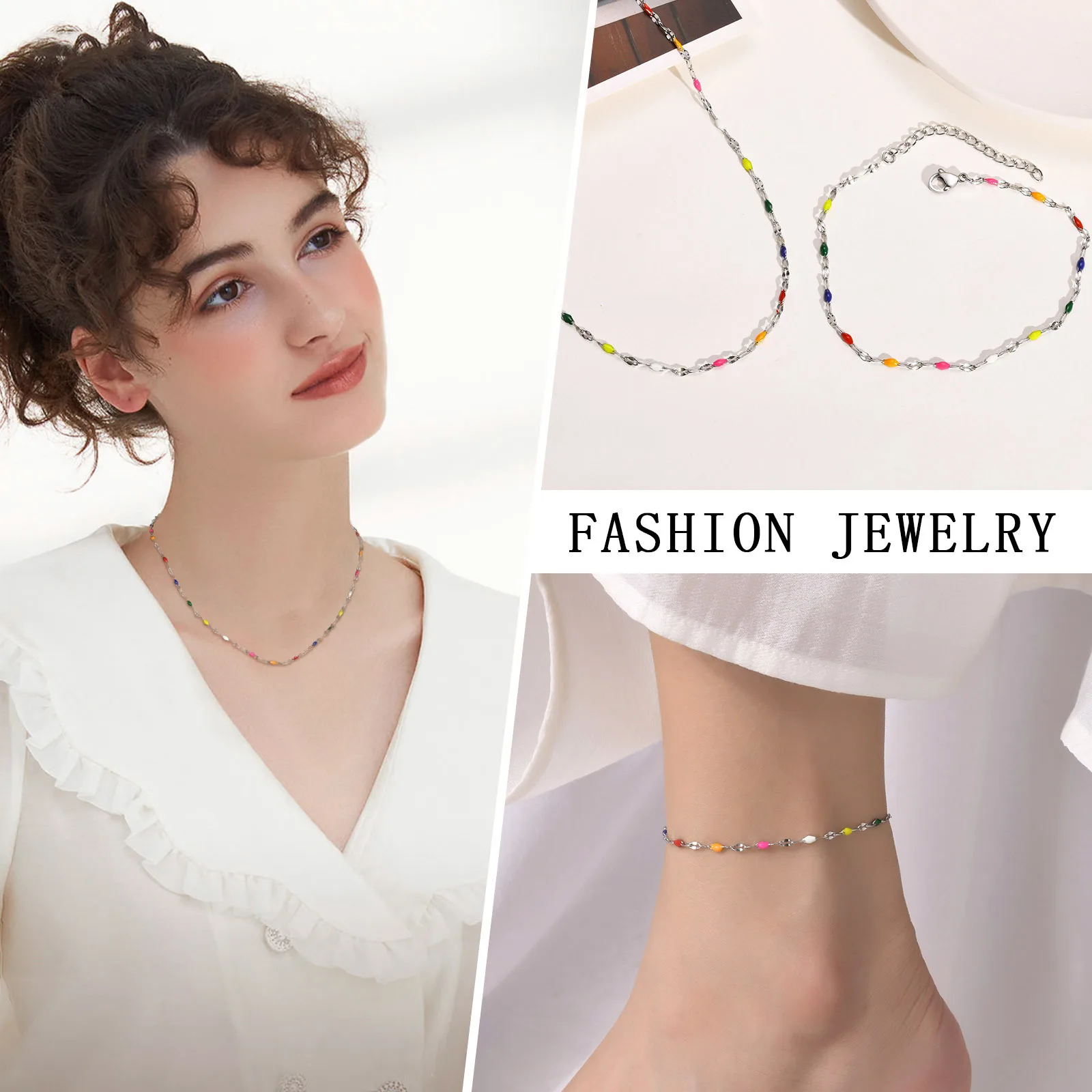 

Casual Colored Beads Chain Necklace Anklet Jewelry Sets for Women Girls,Bohemia Summer Holiday Gifts to Her