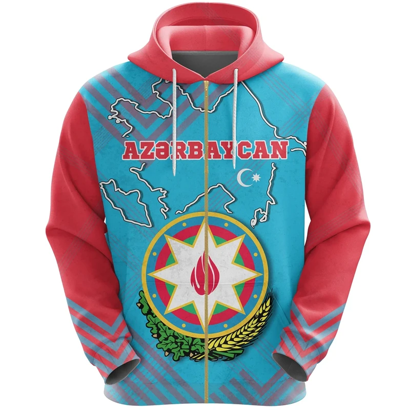 Country Falg Pattern Azerbaijan National 3D Print Hoodie Men Women Streetwear Spring Long Sleeve Coat Zip Hoodie Male Pullovers