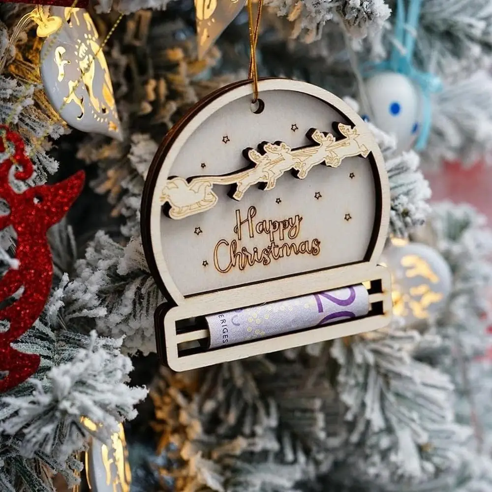 Portamonete unico di natale creativo portamonete al cioccolato cappello di babbo natale in legno alce Card Hanging Christmas Tree Ornament