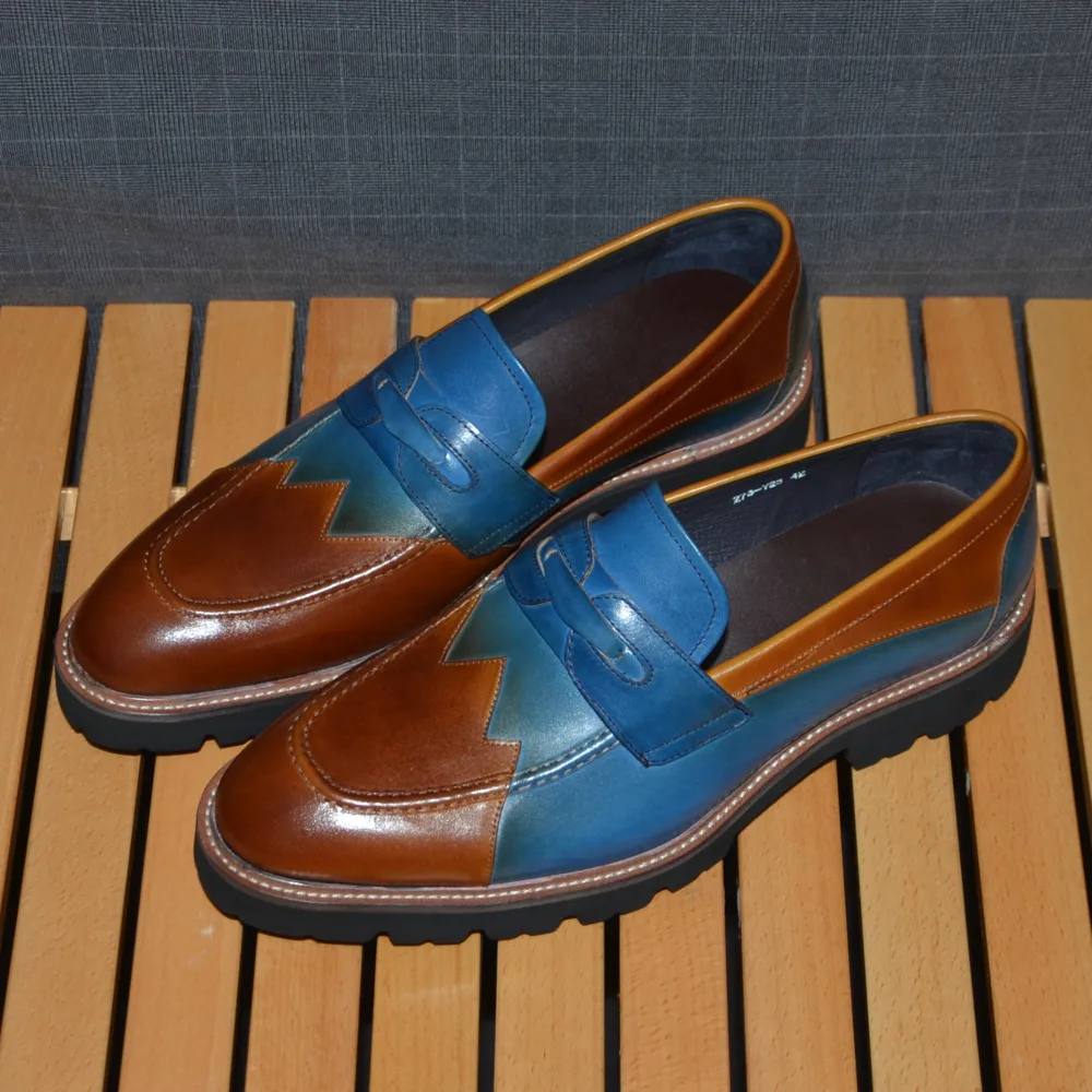 

Мужские лоферы без шнуровки из натуральной кожи, сине-коричневые модельные туфли, повседневные туфли-лифты, увеличивающие рост, мужская обувь для вечеринок и свадьбы