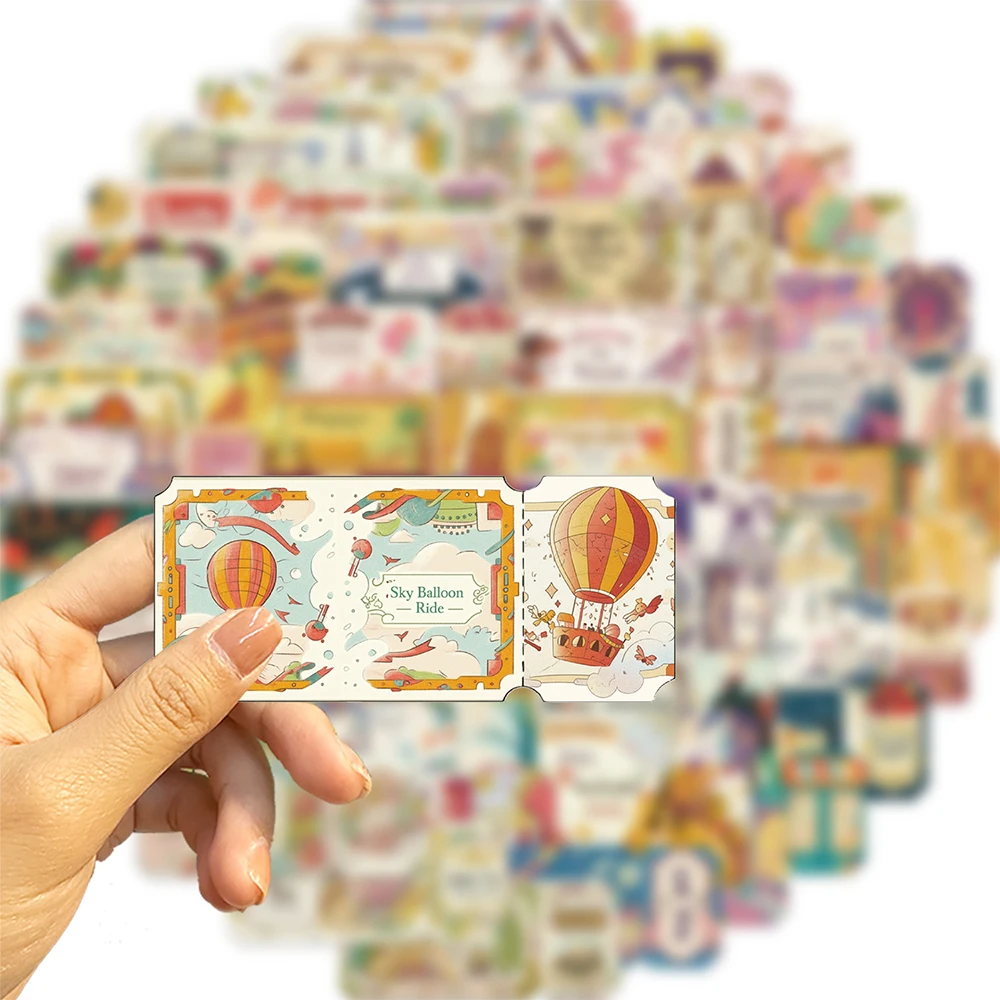 

10/30/50pcs Cute Cartoon Creative Dream Ticket Stickers Retro Aesthetic Decals Decorative Suitcase Phone Laptop Kid Sticker Gift
