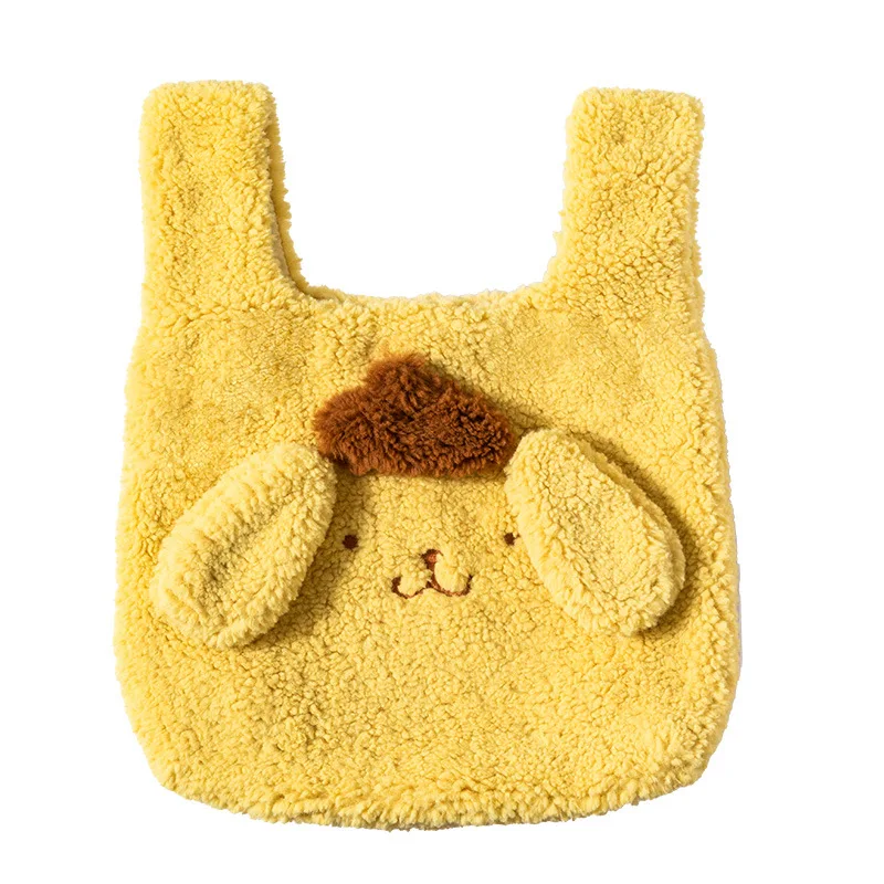 MINISO Cartoon Sanrio Series Cute Cinnamoroll Imitation Lamb Wool Portable Shopping Bag Pompom Purin Portable Large Capacity Bag