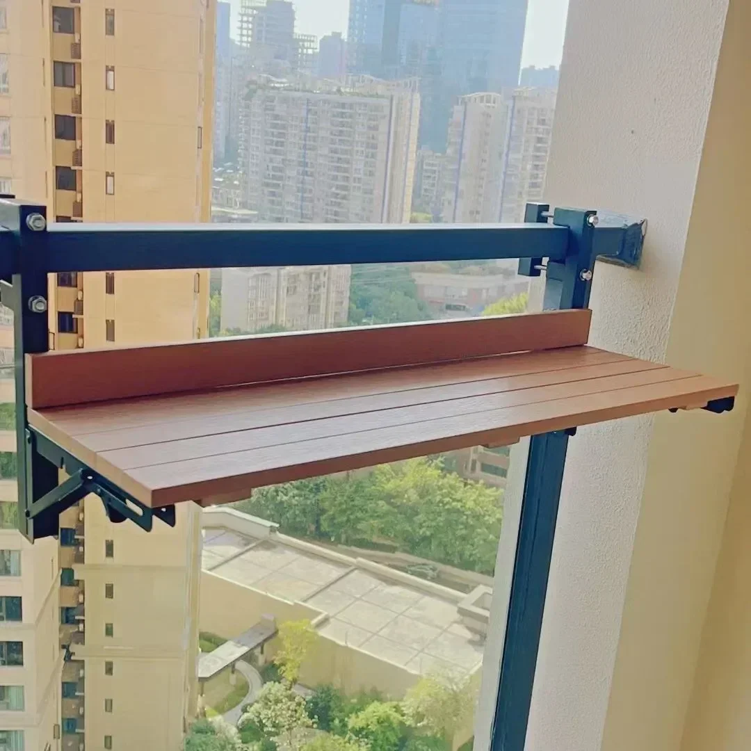 

Simple outdoor foldable imitation wood metal bar table, garden balcony, hanging railing, study room