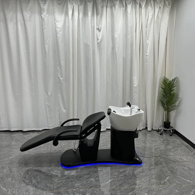2026 Modern Lay Down Washing Shampoo Bowl and Chair Hair Salon Furniture Electric Shampoo Chair with Lamp