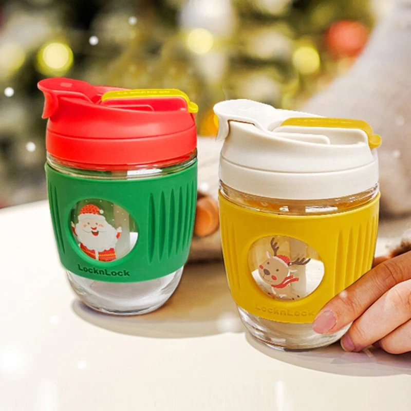 Buckle Water Cup Female Cute Straw Glass Portable Milk Coffee Cup Christmas Accompanying Double Drink Cup