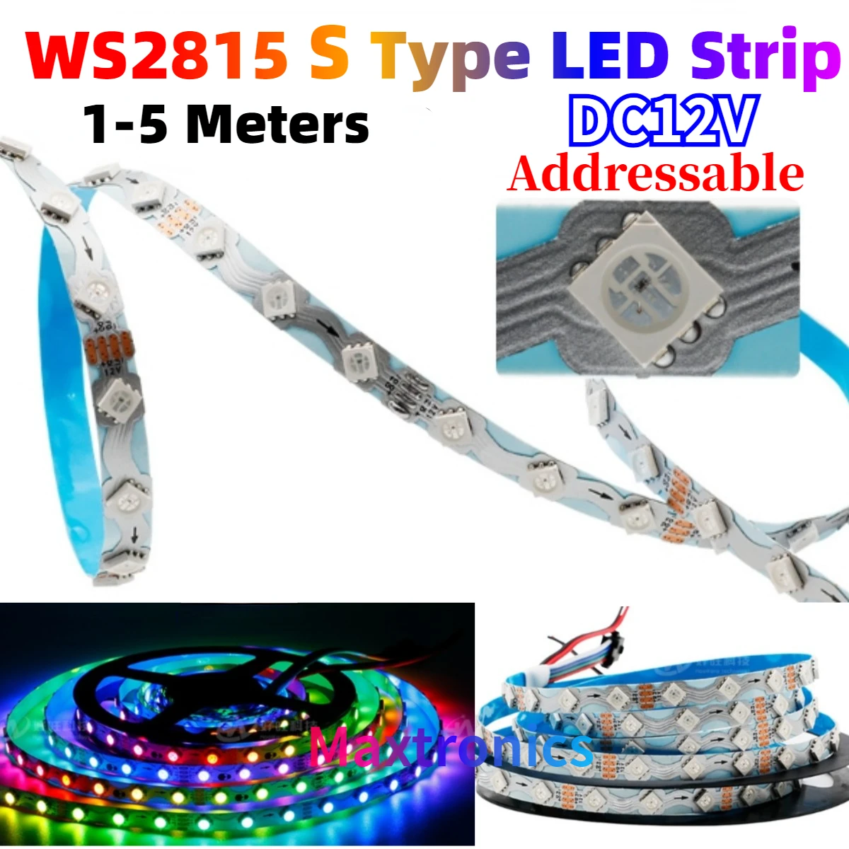 

1-5M WS2815 S Type LED Strip DC12V Foldable Addressable Full Color Narrow 5mm SMD5050 60led/M ip30 WHITE PCB for Festival Decor