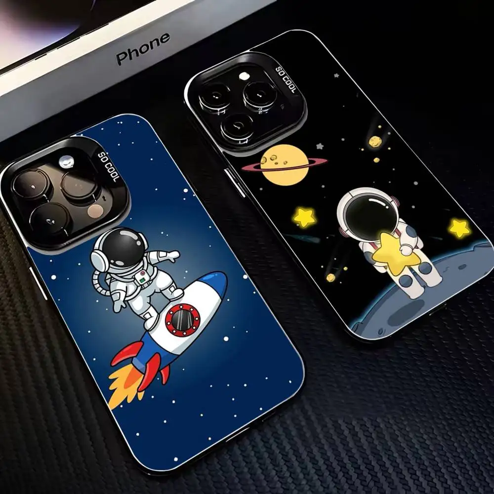 

Space Astronaut Cartoon Phone Case For iPhone17,16,15,14,13,12,11 Plus,Pro Max Black Matte Shockproof Cover