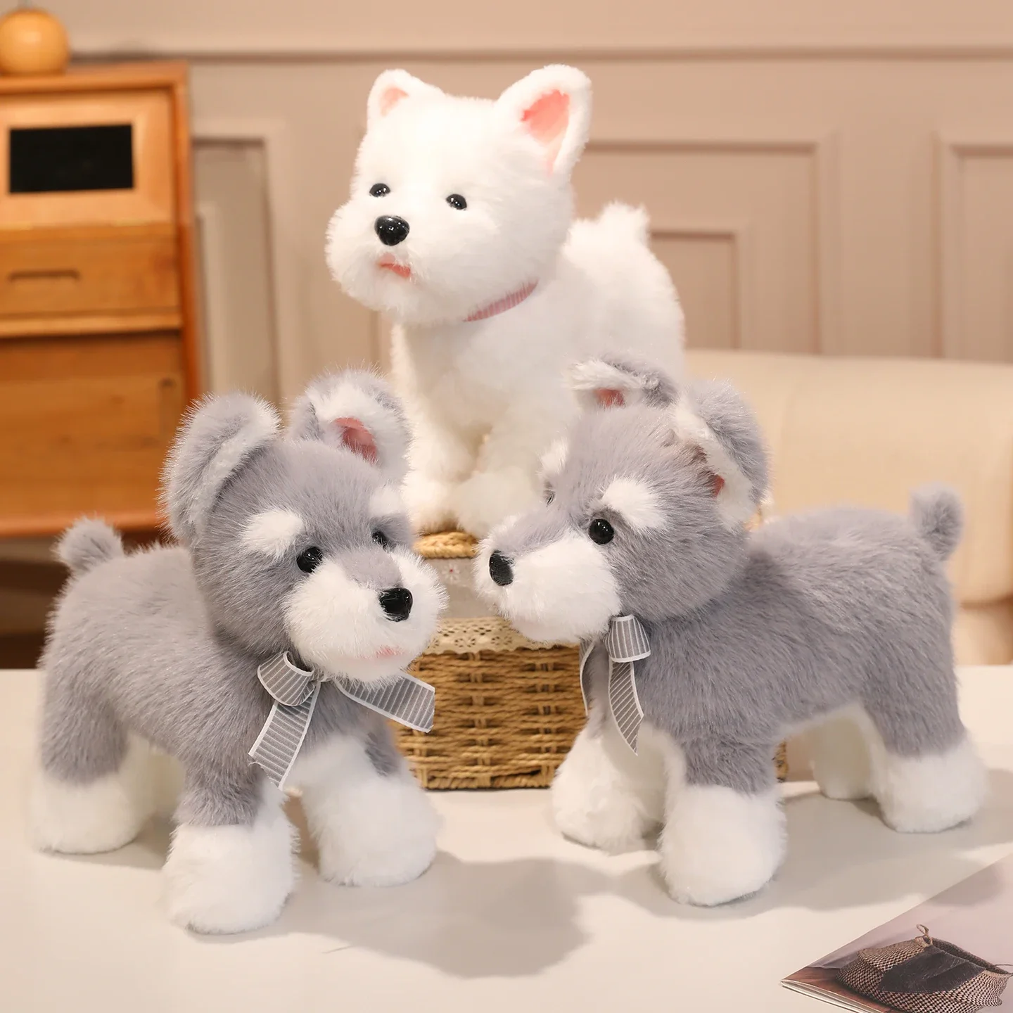 ตุ๊กตาสัตว์เลี้ยงชเนาเซอร์จำลองเหมือนจริง ของเล่นตุ๊กตาขนนุ่มน่ารักสำหรับเด็ก ของขวัญวันเกิด ของตกแต่ง