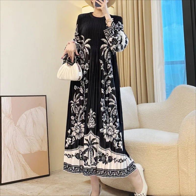 فستان نسائي عتيق مطوي مياكي خريف جديد كم طويل مقاس كبير فضفاض قابل للتمدد طويل أنيق ملابس ركاب أوروبا وأمريكا #2