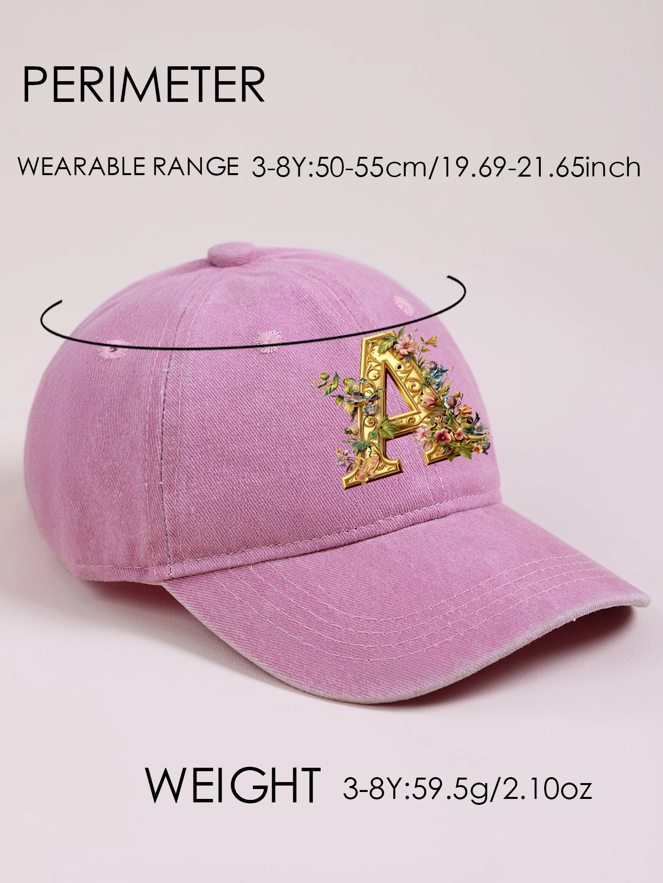 1pc pink baby hat  Adjustable Youngsters' Baseball Cap with A-Z letter  Gorgeous Golden Flower - Breathable Sun Hat for Boys and view 6