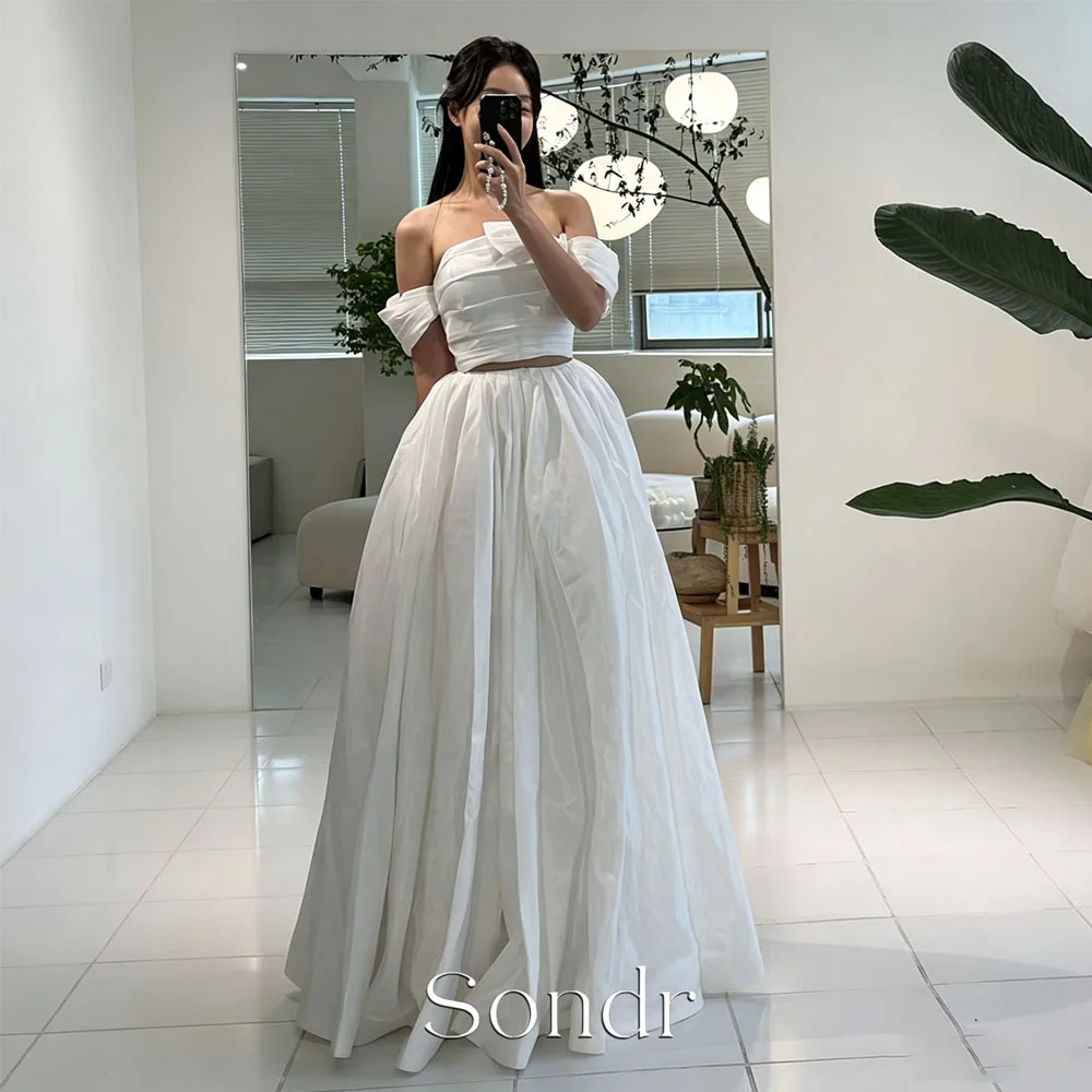 Sondr Two Pieces Set Taffeta Korean Wedding Dresses Customized Off the Shoulder Bridal Gown Korean Photography Gown Modern