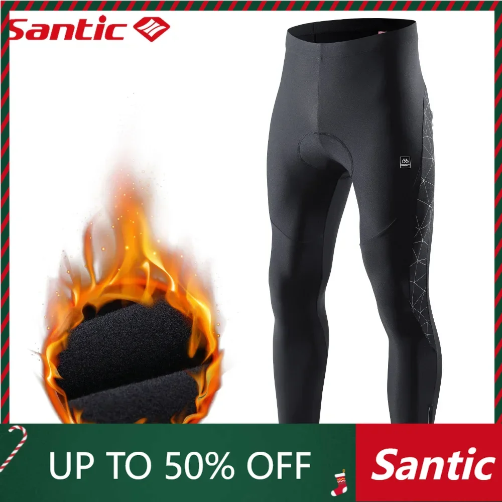 Santic Men\'s Cycling  Pants  Winter  Keep Warm Cycling Long Pants  MTB Bike Trousers Outdoor Sports Reflective K7MB018