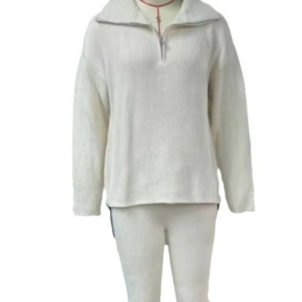 

European And American Autumn Fashion Solid Color Women's Wool Zipper Long Sleeve Pants Suit Comfortable