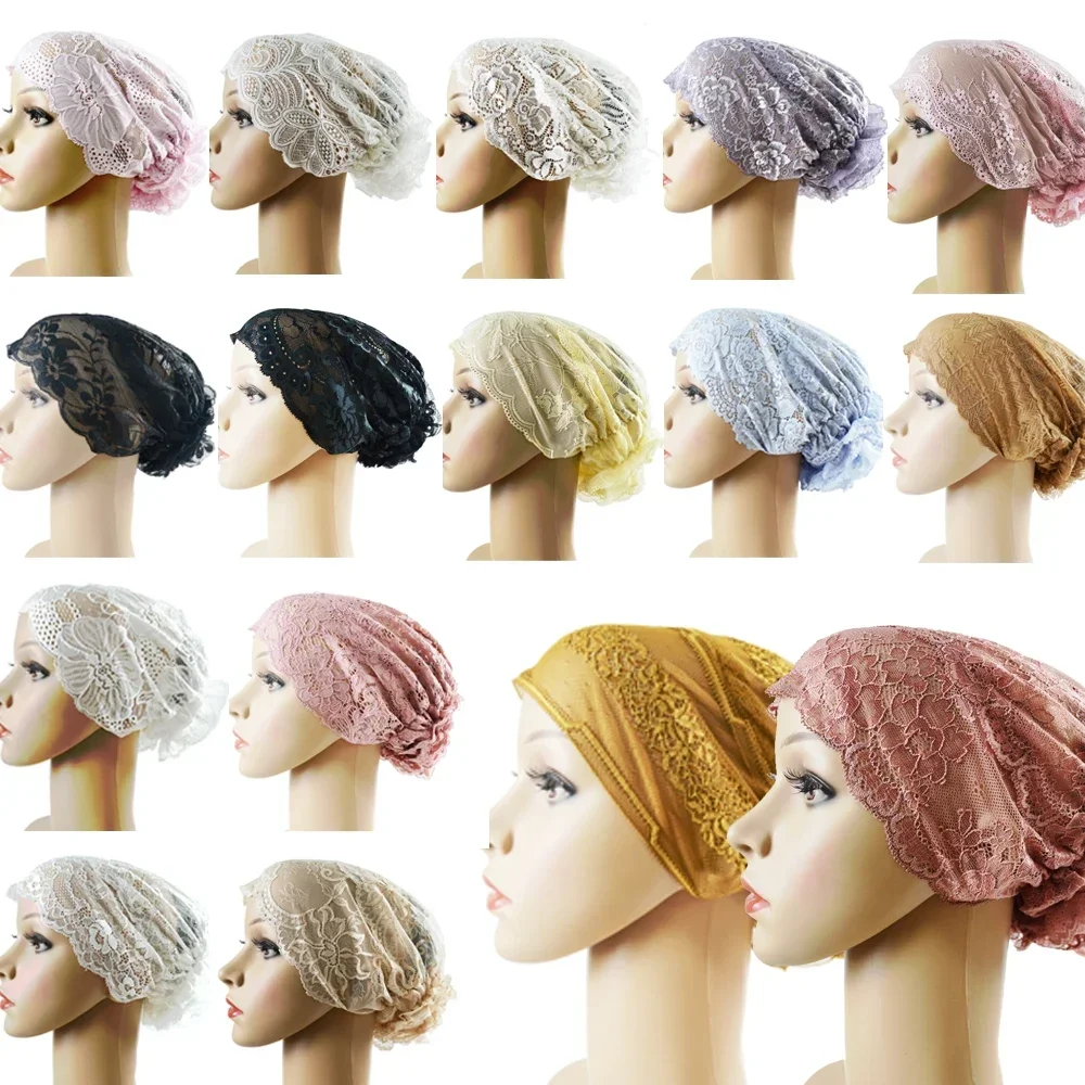 Muslim Hijab Underscarf Turban Lace Inner Cap Hat Headwear Women Islamic Under Scarf Headscarf Beanie Bone Bonnet Hijabs