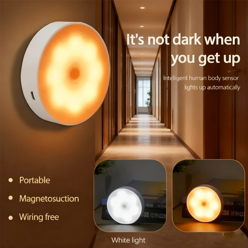 LED ضوء الليل USB شحن التعريفي البشري الذكي لخزانة بجانب السرير خزانة المنزل محس حركة ضوء Led مصباح ؛'[]