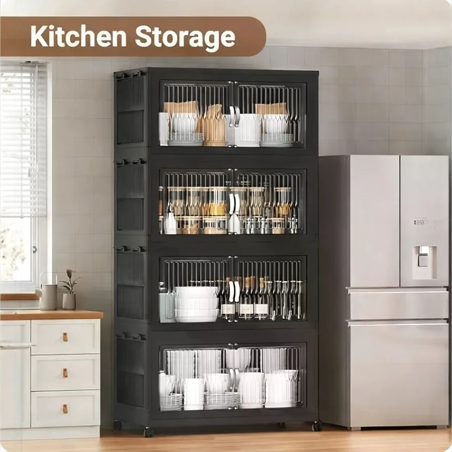 28inch 600Qt Stackable Storage Bins With Lid, Extra Large Closet Organizer Collapsible Drawer Boxes With Wheels, Folding Plastic Cabinet Containers For Home Kitchen Room Organization, 1/2/3/4/5Pack