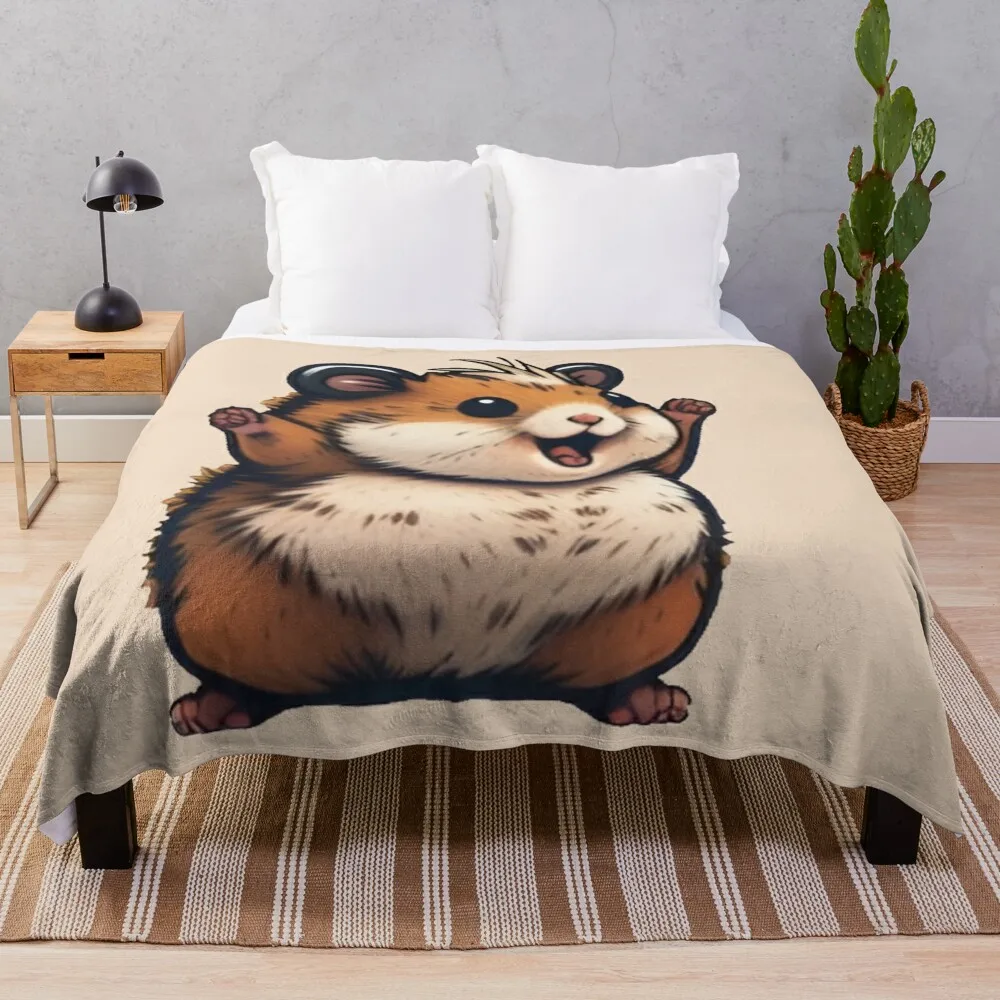 Cute Happy Rust Hamster Throw Blanket Soft Plaid blankets and throws Blankets