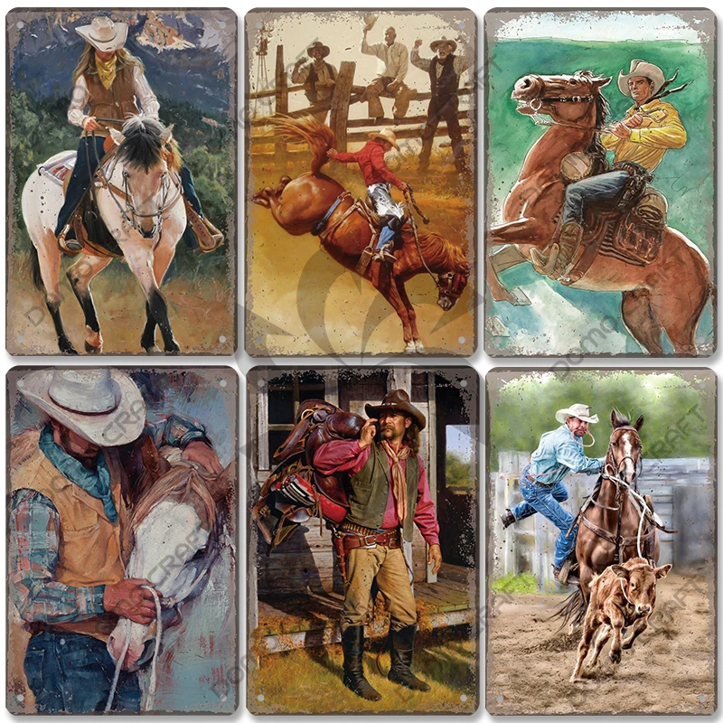 Western Cowboys Vintage Poster Metal Tin Signs Lone Ranger Horse Retro Metal Plate Wall Decor for Jockey Club Pub Man Cave