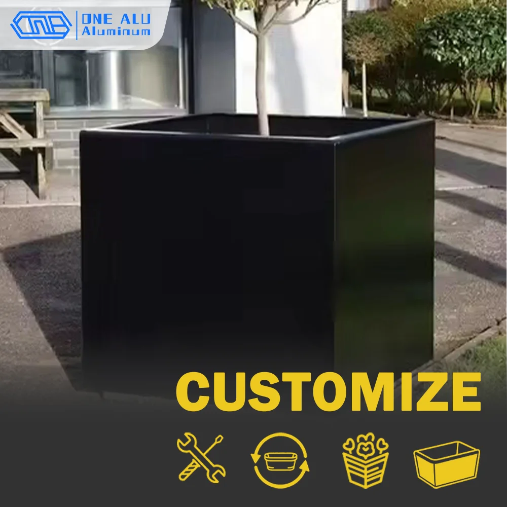 

Outdoor Garden Street Furniture Large Rectangular Metal Planter Outside Aluminium Plant Box Stainless Steel Flower Pot