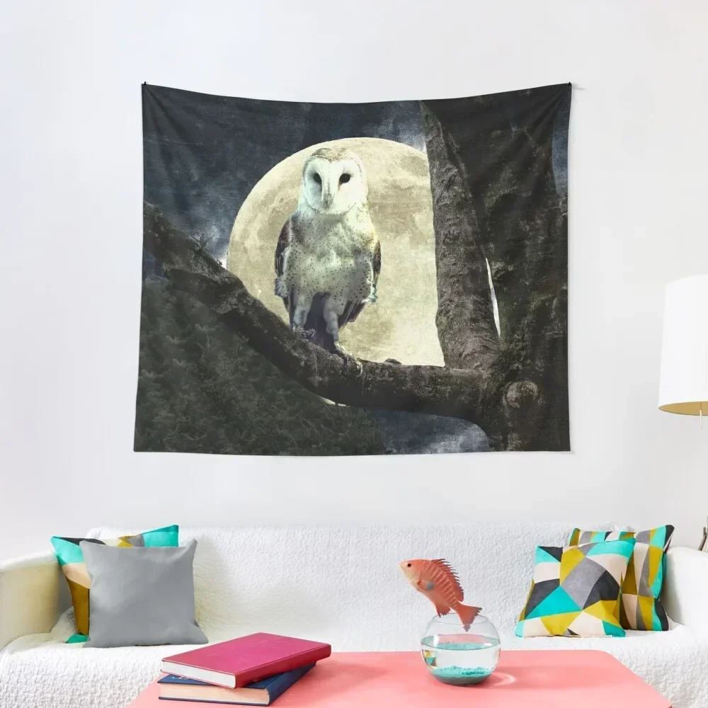 

Barn Owl Bird Moon Modern Country Decor Farmhouse Art Matted Picture USA A497 Tapestry Aesthetic Decoration Tapestry