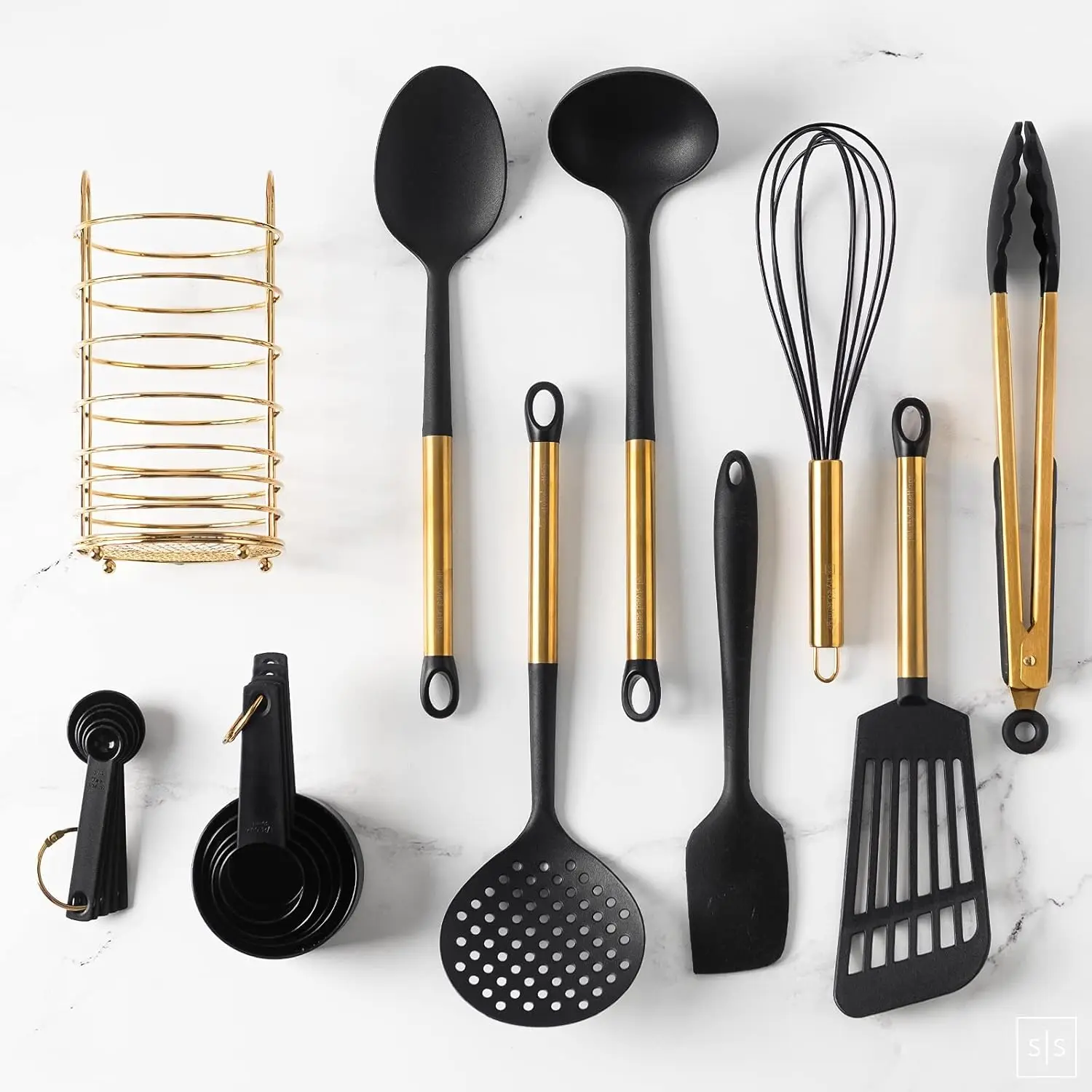 

Black and Gold Cooking Utensils Set Includes Black and Gold Measuring Cups and Spoons Set- Gold Kitchen Accessories