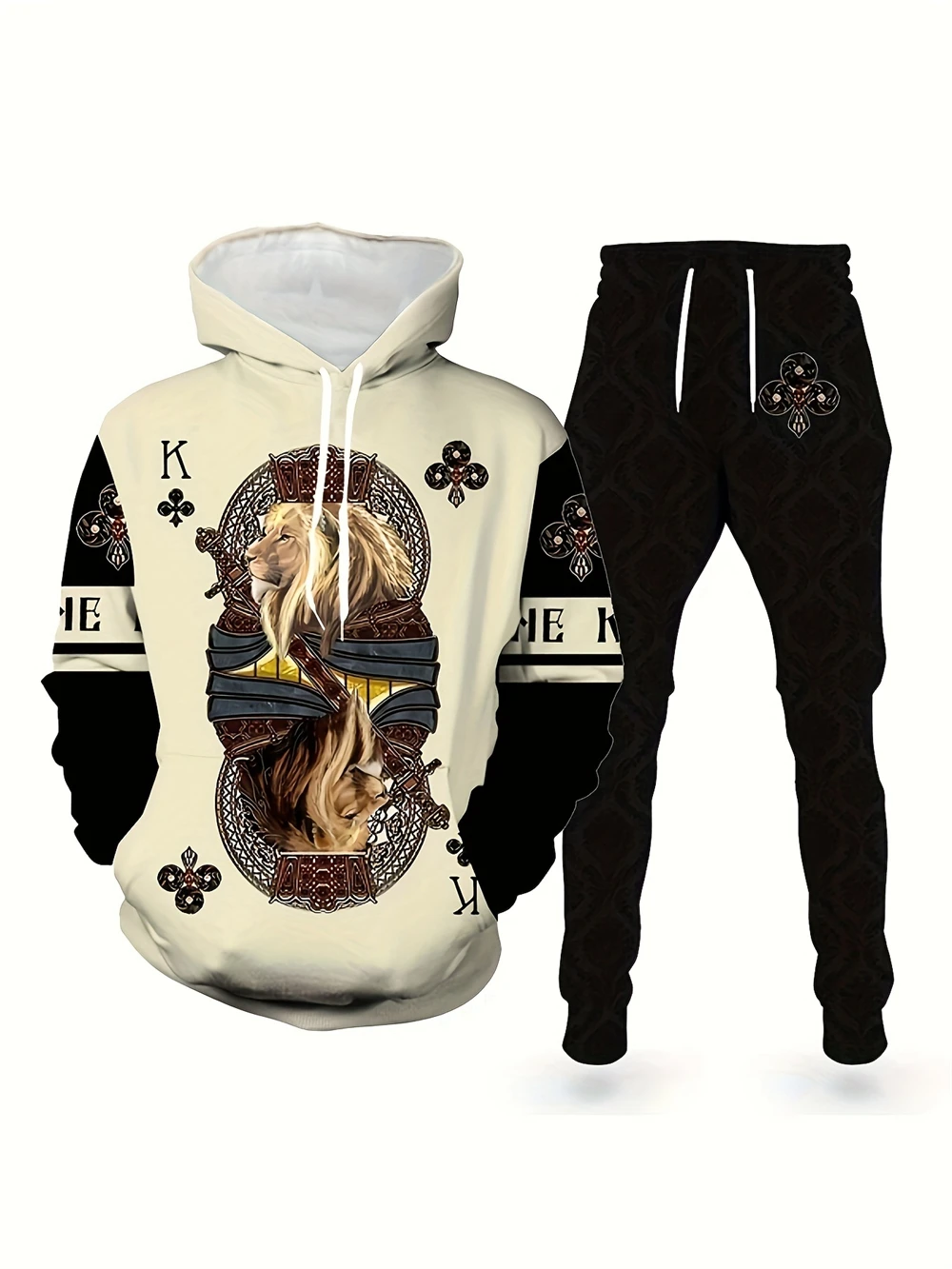 

2 Piece Set Long Sleeve Men's Lion Pattern Fashion Hoodie Sweatpants Set Sweatshirt Jogging Pants 3D Printed Casual Sweatshirt