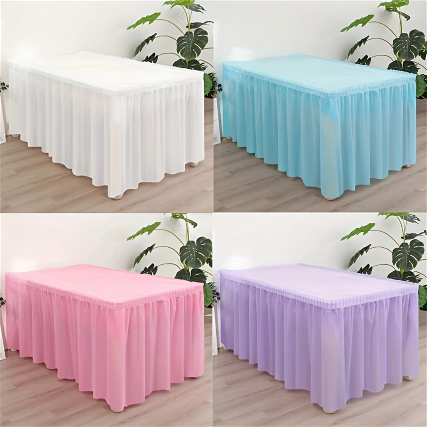 

C2 2Pcs Tablecloth Set Disposable Solid Color Table Cover Table Skirts Rectangular Paper Table Covers + Long Skirting For Party