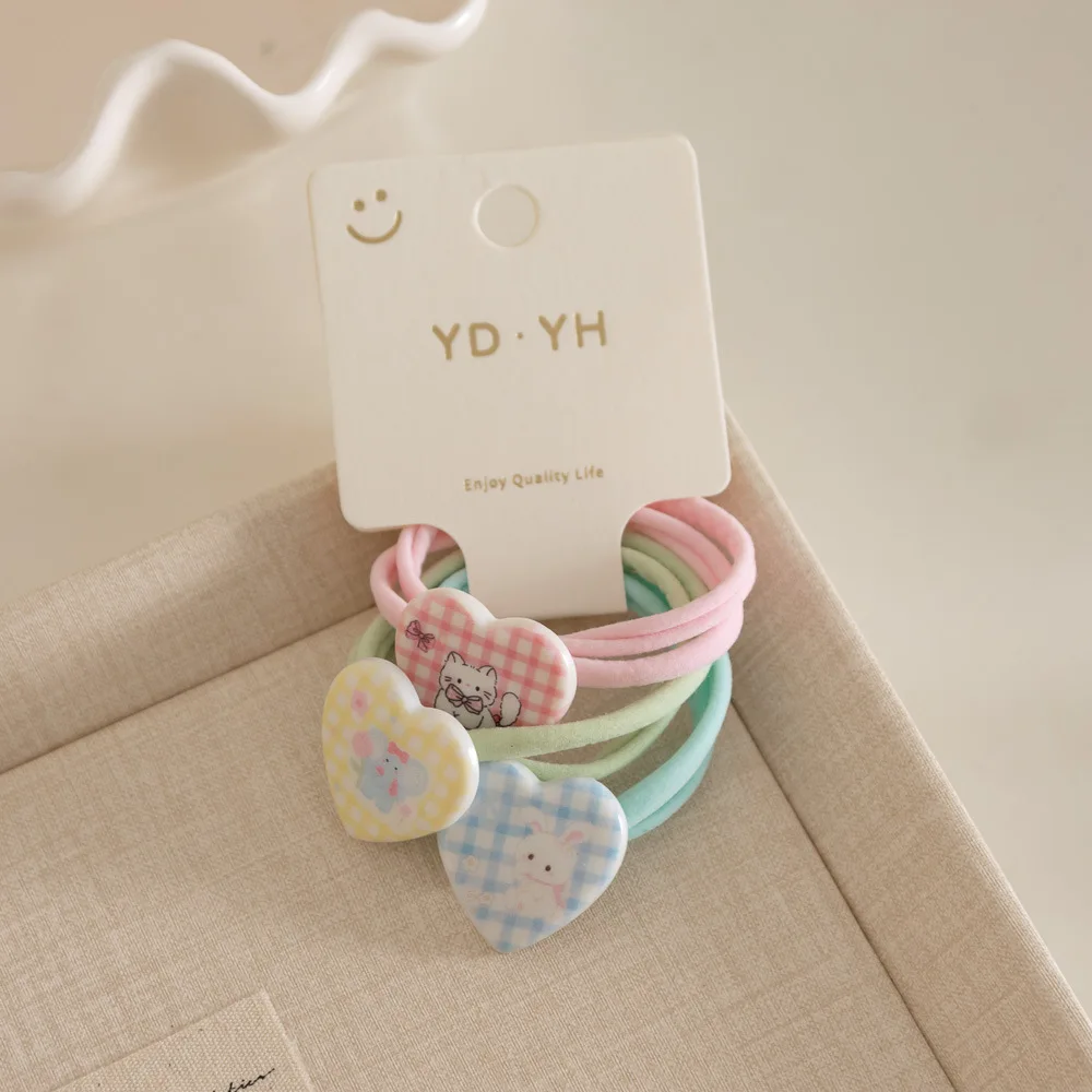 Cute Hair Ties Set of 3 Plaid Scrunchies Heart Bow Hair Bands Soft Elastic for Toddler Girls Hypoallergenic