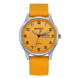 BERNY Watches for Men Quartz Casual Sports Male Watches Soft Silicone Strap Big Dial Calendar Week Easy Read Wristwatch