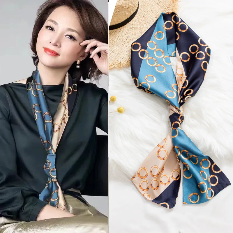 1 pcs 150x14cm Korean Style Silk Scarf Spring Autumn Small Narrow Long Hair Tie Square Scarf Suit Shirt