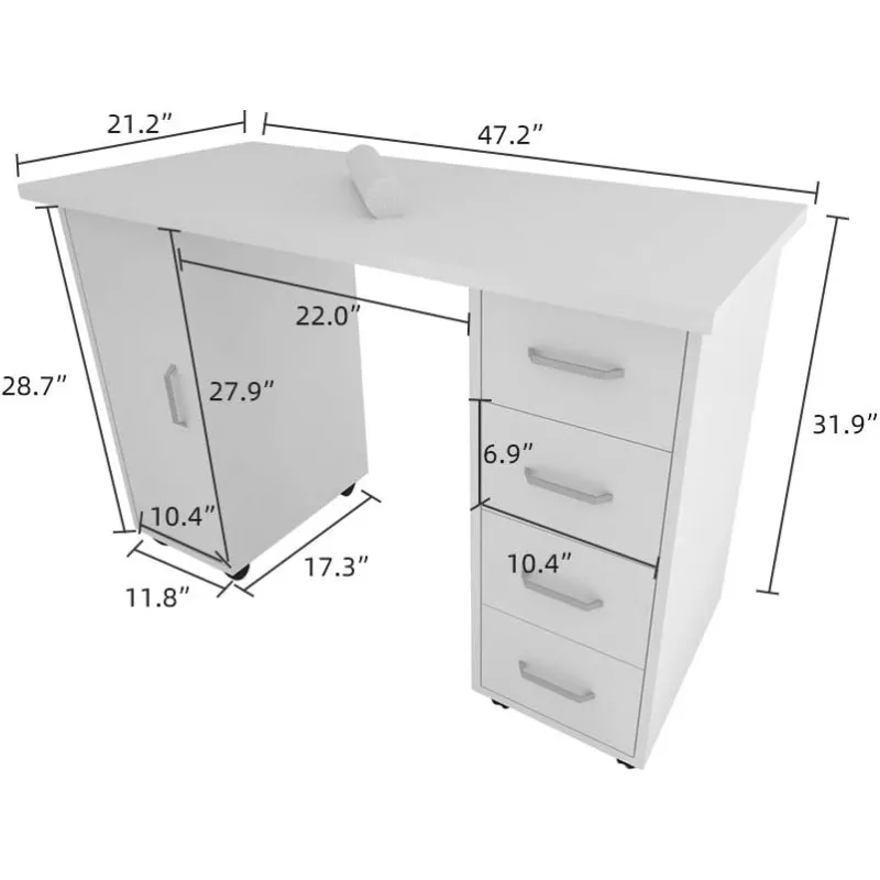 Manicure Nail Table for Technician,Acetone Wooden Manicure Nail Table Spa Beauty Salon Table w/Cabinet, Drawers