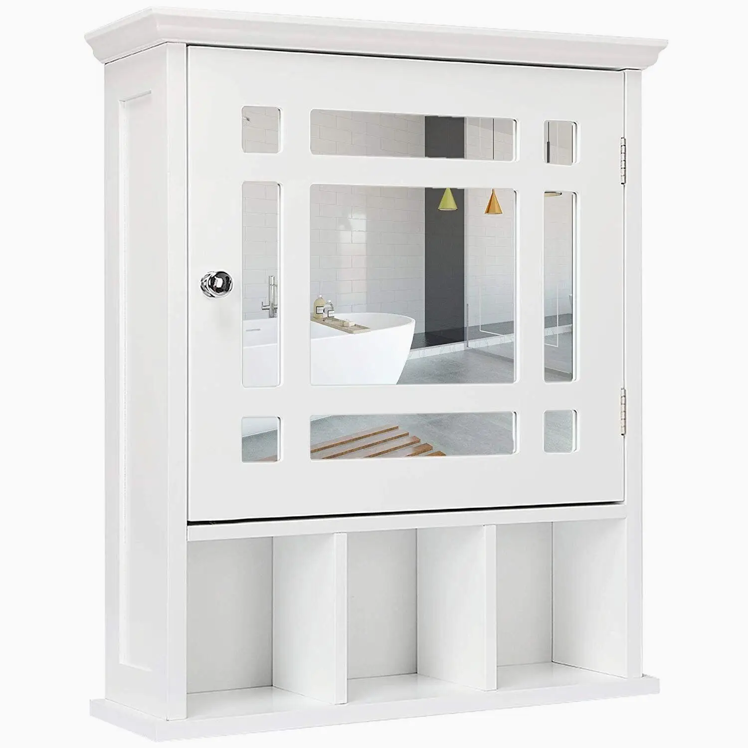 Mirror door bathroom storage wall mounted medicine cabinet with white shelves